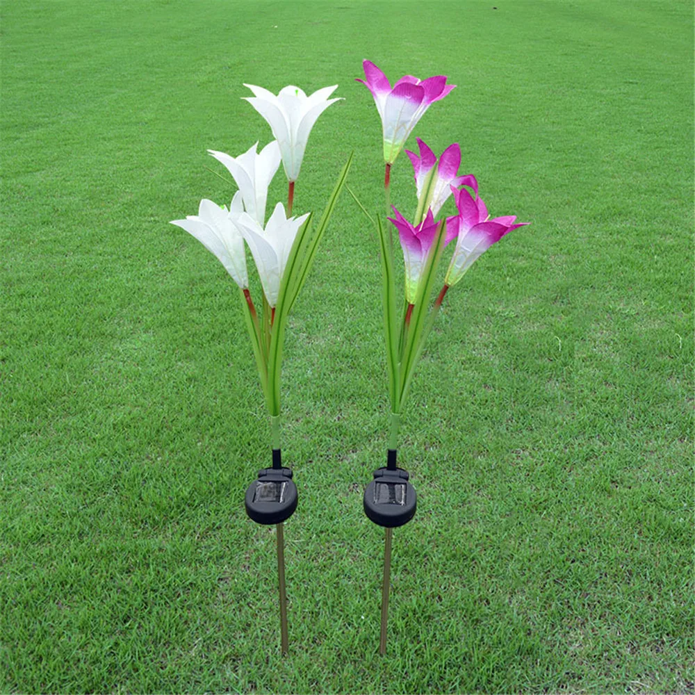 2 pcs led solar flower light lily flower solar powered solar powered flower garden lights