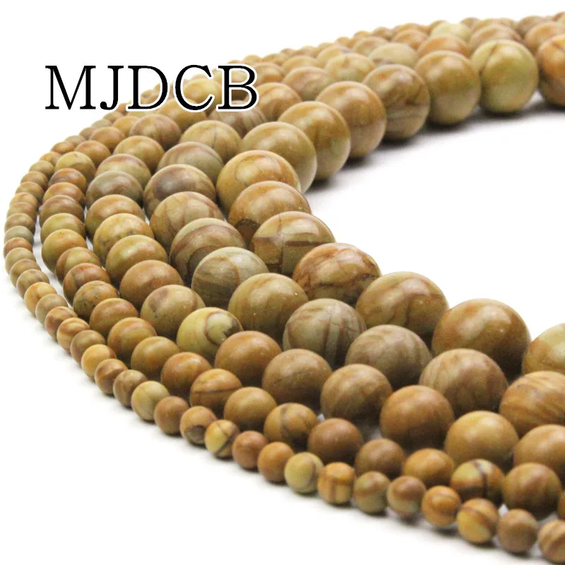 MJDCB круглый 4.6.8.10.12 мм Дерево ожерелье из полосатого камня бусины природного для DIY