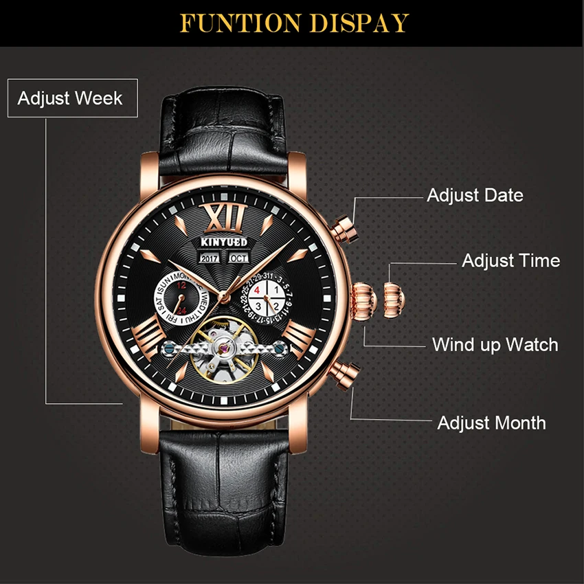 KINYUED 2019 новые механические часы с скелетом Tourbillon автоматические мужские