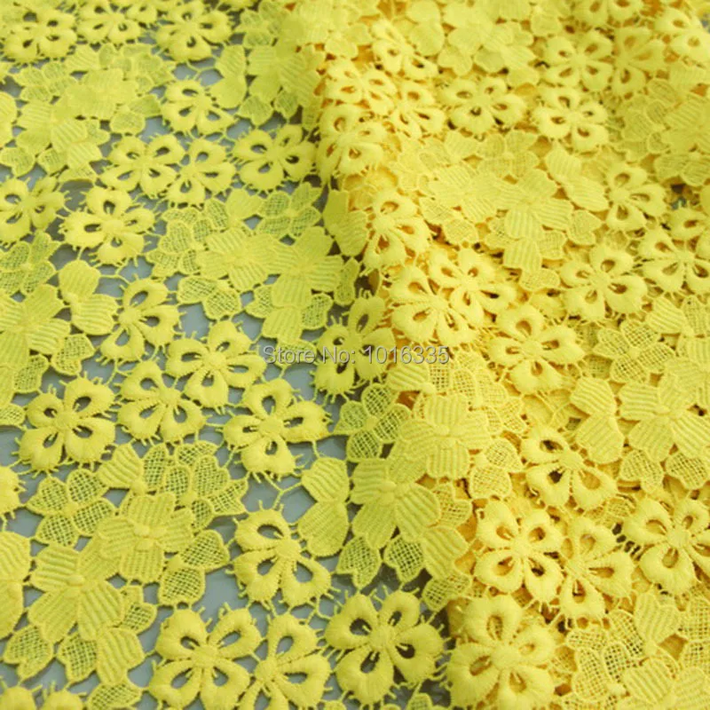 2014 Půvabná žlutá krajková tkanina pro dámské topy večerní šaty krásné svatební krajkové tkaniny velkoobchod