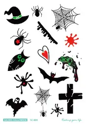 Временные татуировки наклейки с поддельными татуировками Хэллоуин паук БЭТМЭН Крест Сова флеш-тату водостойкие татуировки для мужчин