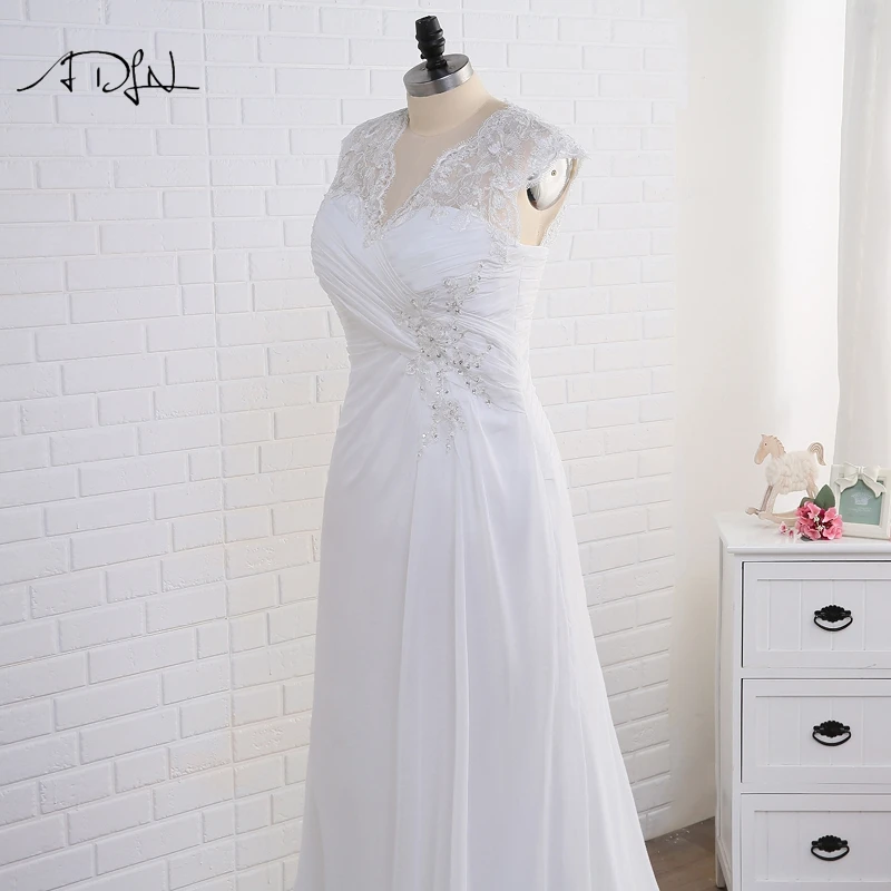 US $57.77 Adln Stock Plus Size Wedding Dresses Elegant VNeck WhiteIvory Applique Beaded Chiffon Beach Bridal Gown Vestidos De Novia