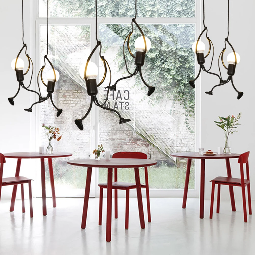 loft pendant lights climbing man art hanging lamp metal cord Hanger home decor light Creative for r - 33014789248