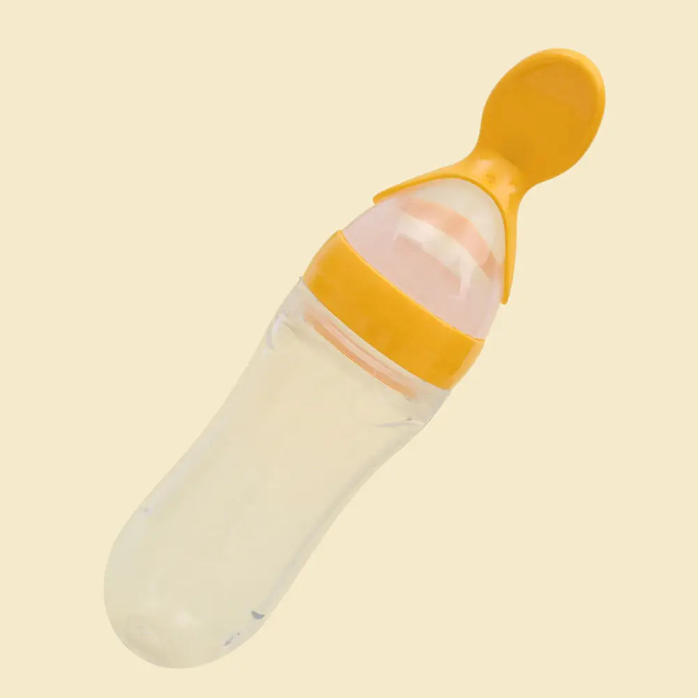 Emmaaby 90 мл прекрасный безопасности для младенцев силиконовые кормления с ложкой Фидер еда риса бутылочка для каши для лучшего подарка - Цвет: Цвет: желтый