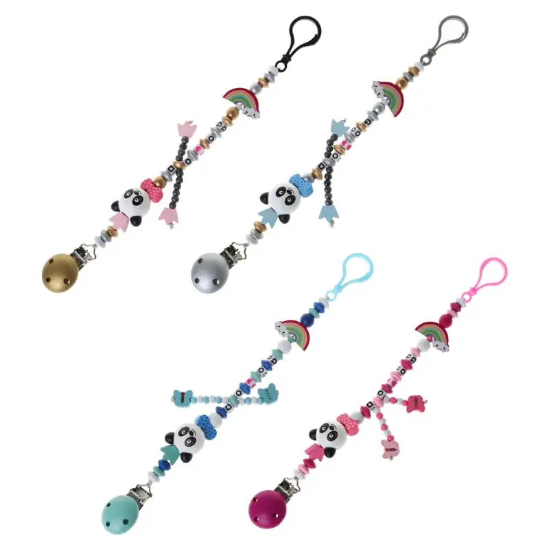 

OOTDTY Child Baby Pacifier Chain Soothing Boys Girls Cute Panda Rainbow Design Kids Toys