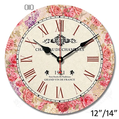 Antique Effect Distressed Cream Pink Rose Scene Round MDF Wall Clock