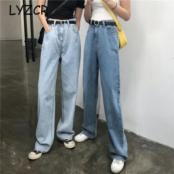 

LYZCR Denim High Waist Wide Leg Jeans Pants Women 2019 Loose Straight Long Jeans Women Fashion Ladies Jeans For Women