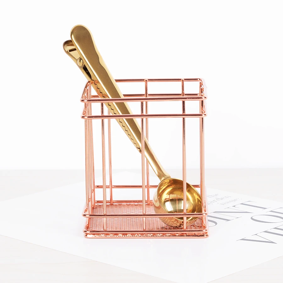 

Rose Gold Pen Holder Electroplated Metal Desk Multi-function Desk Storage Box Accessory Organizer
