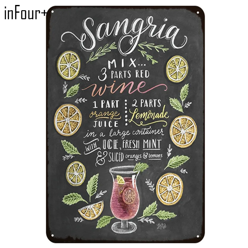 [InFour +] Новые металлические знаки Sangria для бара коктейлей домашний декор винтажные