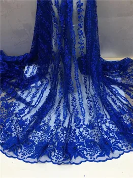 

Nigerian Lace Fabric 2018 High Quality african Lace Fabric With Stones Lace Material For Tulle Lace African Dresses Royal Blue