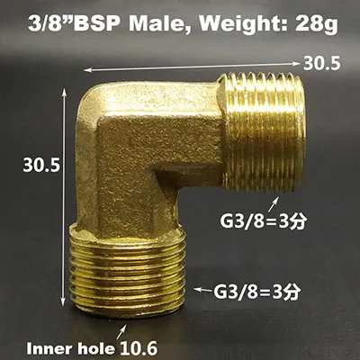 10 шт. в партии латунные медные водопроводные фитинги локоть L тип 1/8 1/4 3/8 резьба Женский Мужской соединитель 90 градусов водные соединения - Цвет: 3-8M