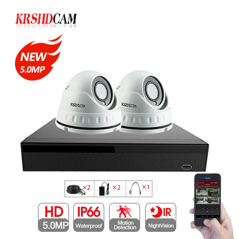 Krshdcam 5.0mp AHD CCTV Системы 5.0mp мини 5in 1 xvr 2 шт. 5.0mp/AHD/TVI купольные камеры водонепроницаемый IP66 Открытый безопасности комплекты видеонаблюдения