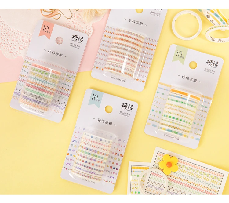 Mr Paper 10pcs/set 5mm*2m Colourful Rainbow Line Scrapbooking Cut-off Rule Washi Tapes Bullet Journaling Deco Masking Tapes