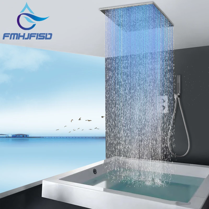 20" Big Rainfall Shower Head Thermostatic Faucet Cartridge LED Bathroom Shower Faucet Setfaucet