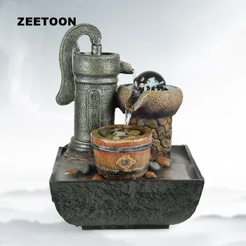 

220V Resin Mini LED Water Fountain Landscape Feng Shui Furnish Desktop Bonsai Nebulizer Humidifier Atomizer Creative Lucky Gift
