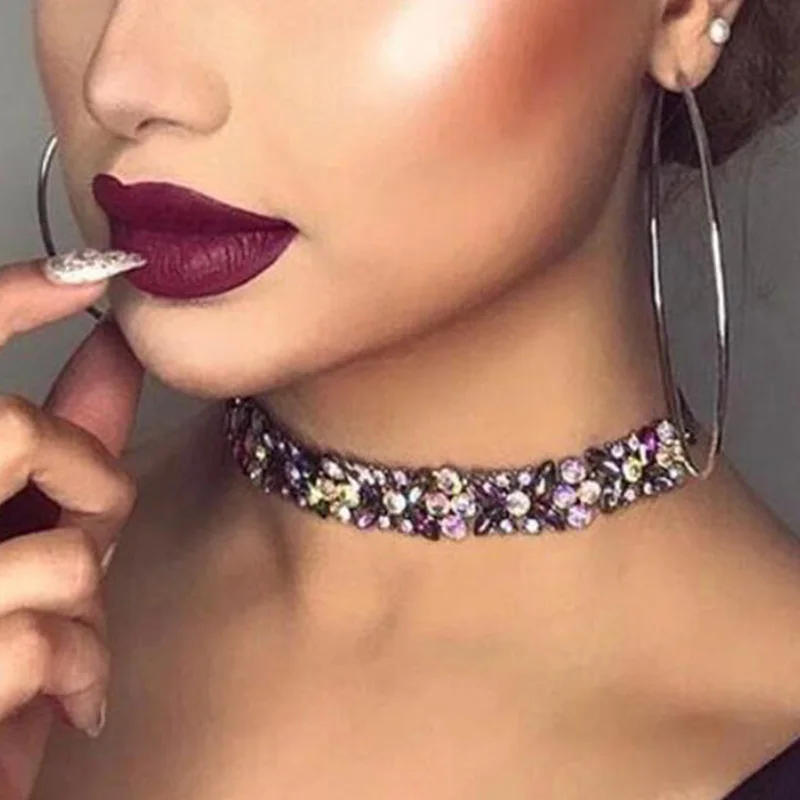 

Rhinestone choker Necklace flower Statement Necklace 2019 Luxury Choker Necklace Women fashion jewelry Steampunk Accessories