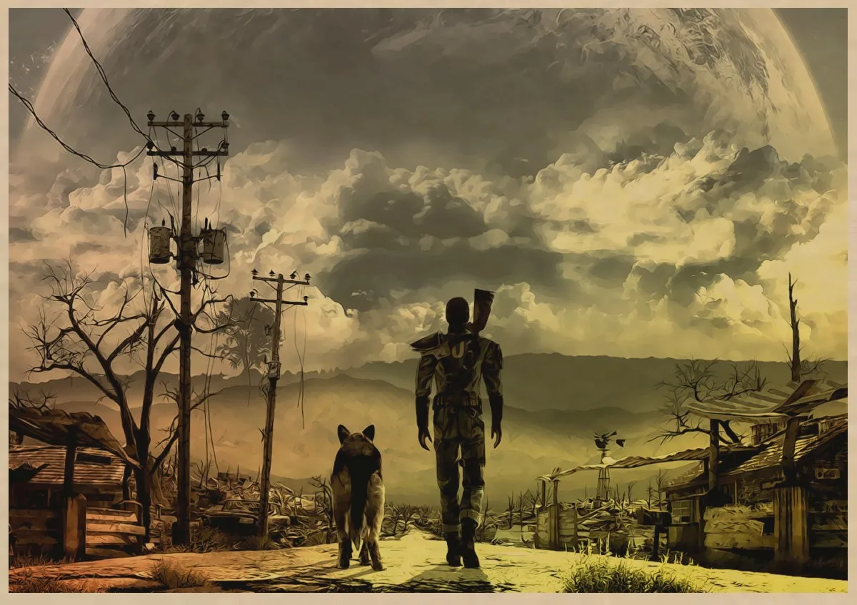 Игровой плакат Fallout 3 4 домашняя декорация игровой постер из крафт бумаги наклейки