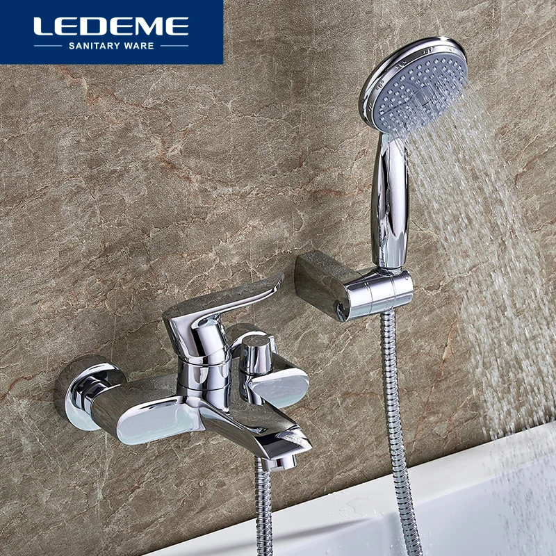 LEDEME صنبور حوض استحمام دش مجموعة الكروم مطلي النحاس قصيرة أنبوب مخرج حنفية الحمام شلال حوض استحمام للاستخدام في الحمام صنبور L3234 LEDEME صنبور حوض استحمام دش مجموعة الكروم مطلي النحاس قصيرة أنبوب مخرج حنفية الحمام شلال حوض استحمام للاستخدام في الحمام صنبور L3234