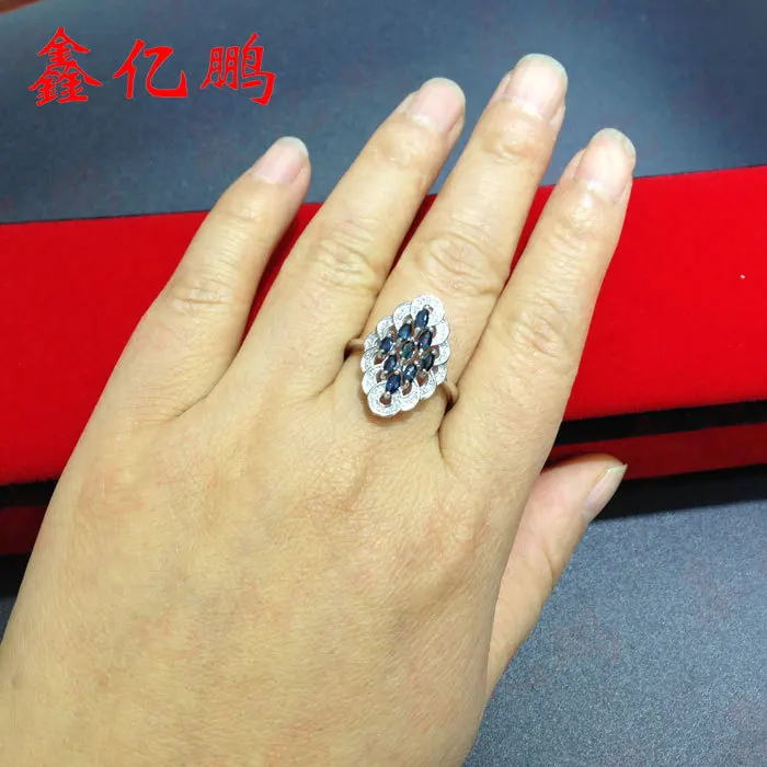 925 silver inlay natural sapphire ring female