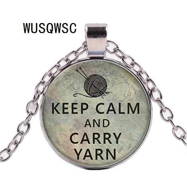 

WUSQWSC Keep calm and wear yarn knit pendants, knit necklace charms, creases, glass photo cabochon necklaces