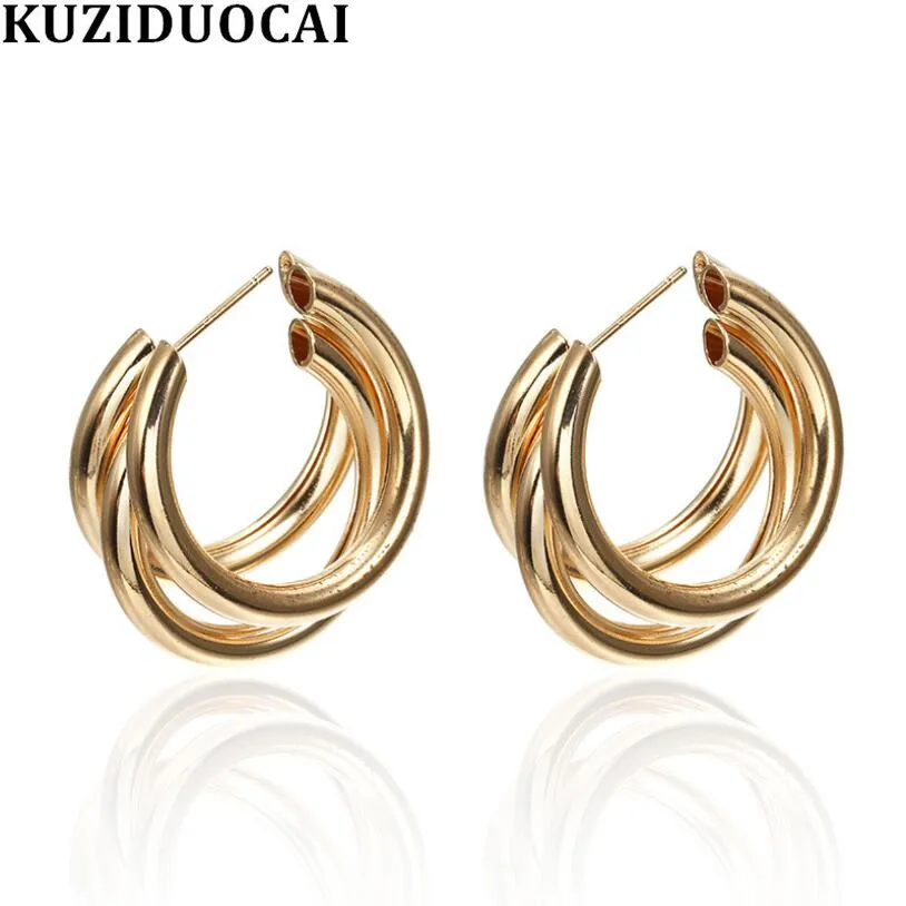 

Kuziduocai New Fashion Jewelry Punk Modern Metal C Shape Hollow Tube Statement Drop Earrings For Women Brincos Pendientes E-1485