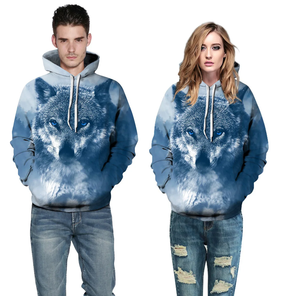 Hot Sale Spring/Autumn 3D Wolf Printing Hooded Fleece Lover Coat S-3XL