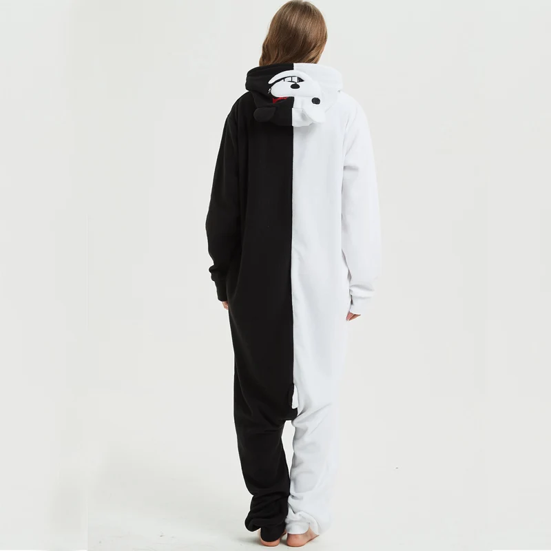 Cartoon Black White Bear Kigurumi Fleece Onesie Cosplay For Women Pajamas Halloween Carnival Masquerade Party Jumpsuit Sleepwear (7)