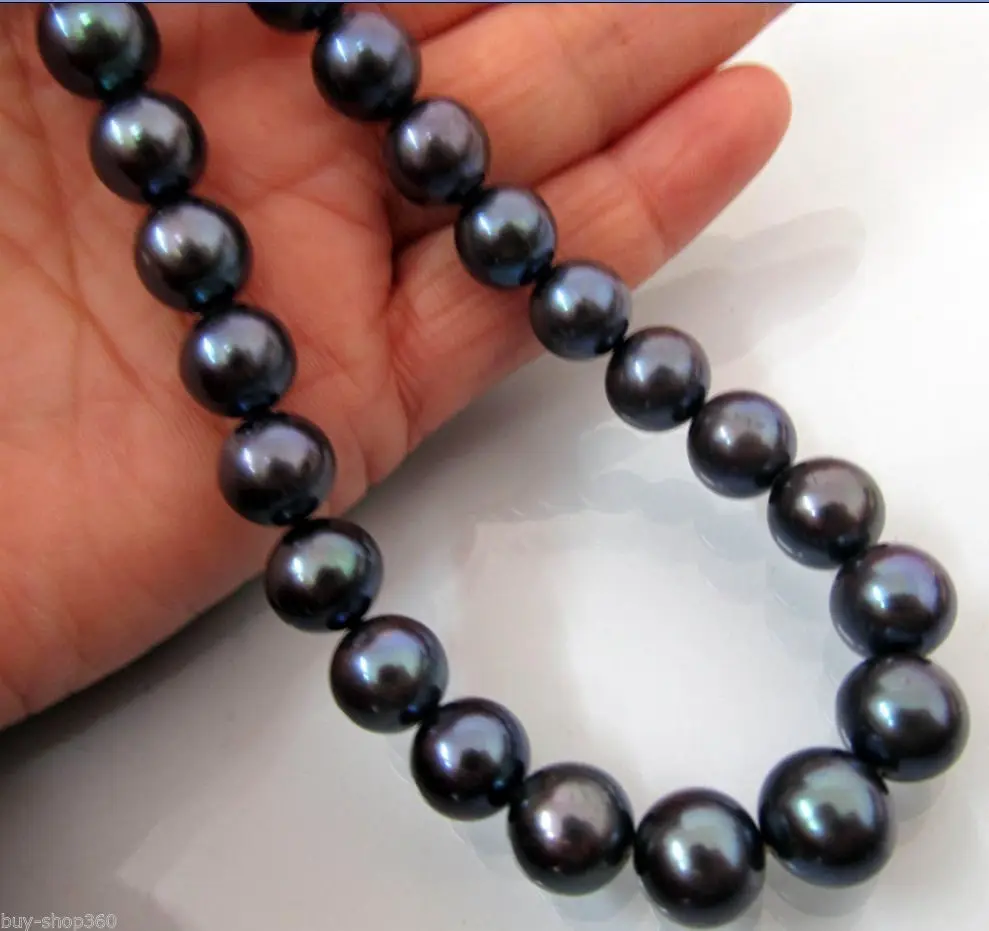 

AAA 10-11MM TAHITIAN NATURAL BLACK PEARL NECKLACE PERFECT ROUND 18''