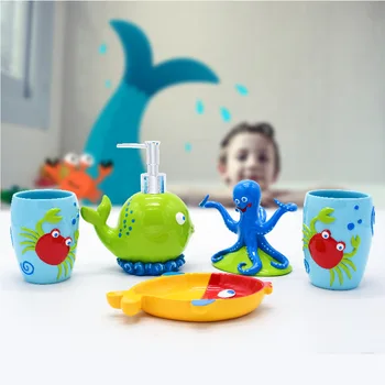 

Kids' Bathroom Accessories Set 5pcs Toothbrush Holder Bath Room Decor Lovely Cute Crab Octopus Whale Color Resin Children Gift