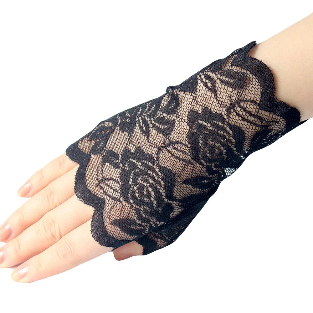 Женская перчатка короткие кружевные перчатки без пальцев Винтаж для взрослых девочек женские перчатки HX0209