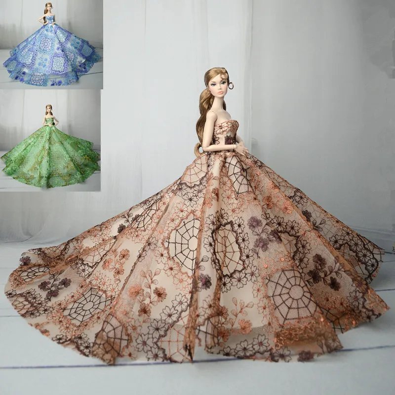 

Gorgeous Blue Green Brown Lace Gown Dress / Satin Embroider Wedding Party Outfit Clothes For 1/6 Barbie Xinyi Kurhn FR Doll Xmas