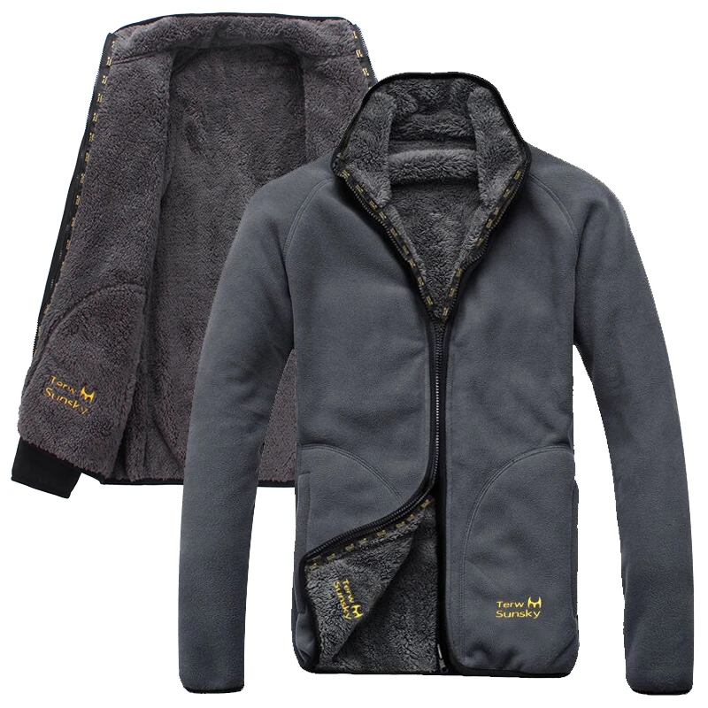 

Winter Outdoor jacket cold resistance Double side polar fleece pullover men's thickening and wool cardigan coat