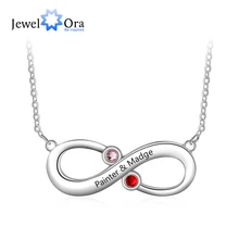 Customized Infinity Love Necklace with 2 Birthstones Personalized Name Engraved Necklace Jewelry Promise Gift(JewelOra NE103204) personalized infinity necklace two name necklace silver infinity name necklace love has no end love jewelry christmas gift