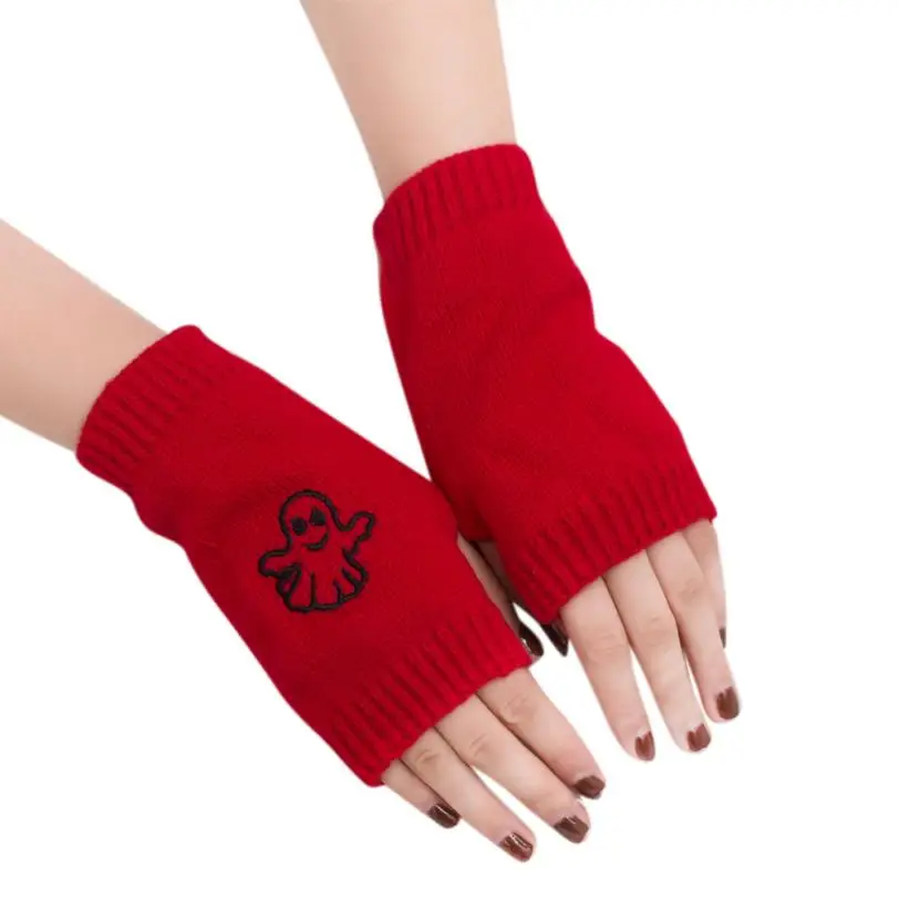 Для женщин Перчатки без пальцев для девочек трикотажные Arm теплые, без пальцев Зимние перчатки мягкие теплые варежки перчатки без пальцев мото-перчатки Luva - Цвет: Red