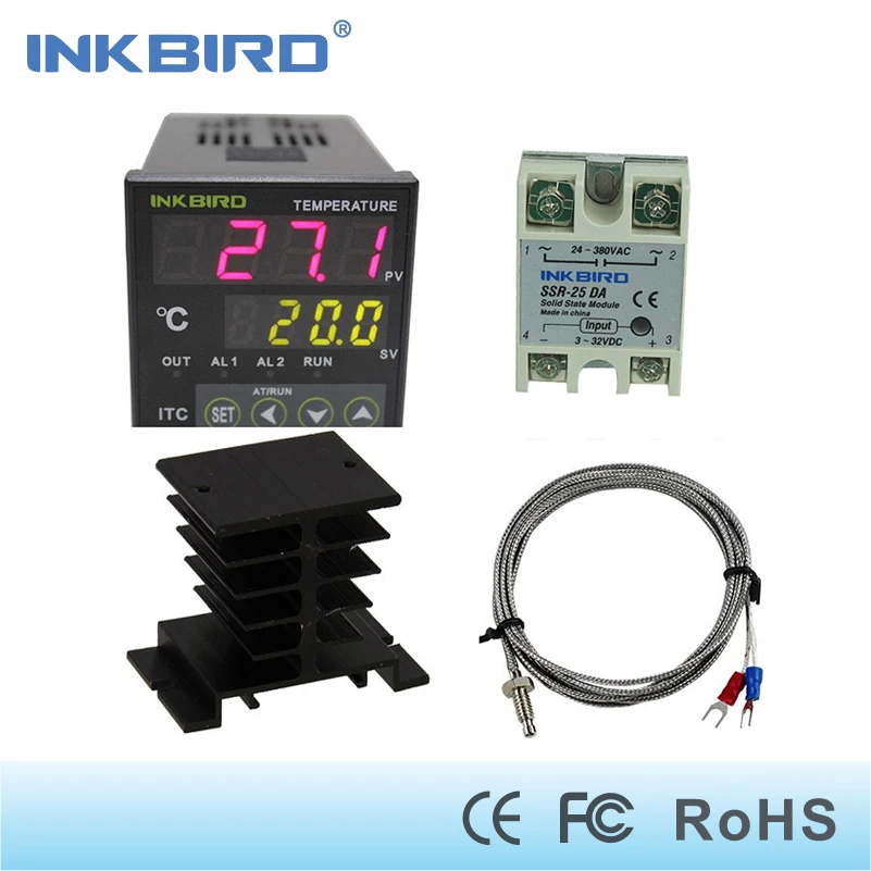 

Inkbird AC 100 - 220V ITC-100VH Digital PID Thermostat Temperature Controller, DA 25A SSR, Black Heat Sink, K Thermocouple