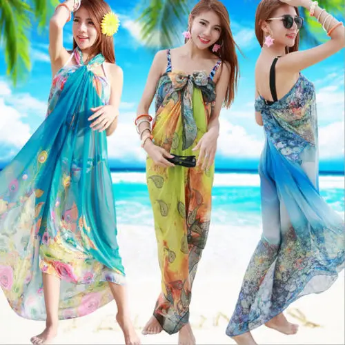 

Summer Women Large Beach Dress Bikini Cover Ups Chiffon Floral Bathing Suit Swimwear Beachwear Sarong Wrap Scarf Swimsuit Blouse