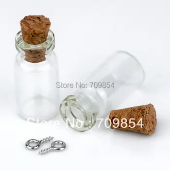 

200pcs/lot small clear glass bottle vials charms pendants 12*24*6mm-Glass bottle with cork and silver eyehook