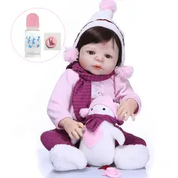 Большие глаза Reborn Baby Doll девушка игрушки и шляпа/шарф аксессуары реалистичные Младенцы Boneca жесткий виниловые куклы Bebe возрождается комплект