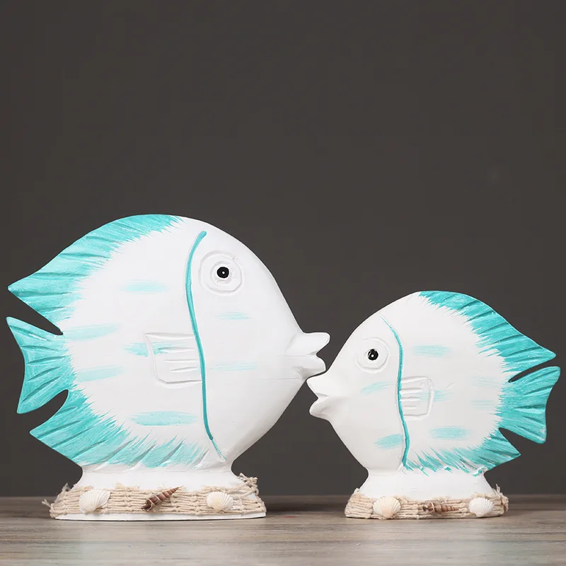 

Balinese Log Fish 2PCS/SET Mediterranean style carved wooden furniture decoration Big White Fish Home Decor Crafts Gifts