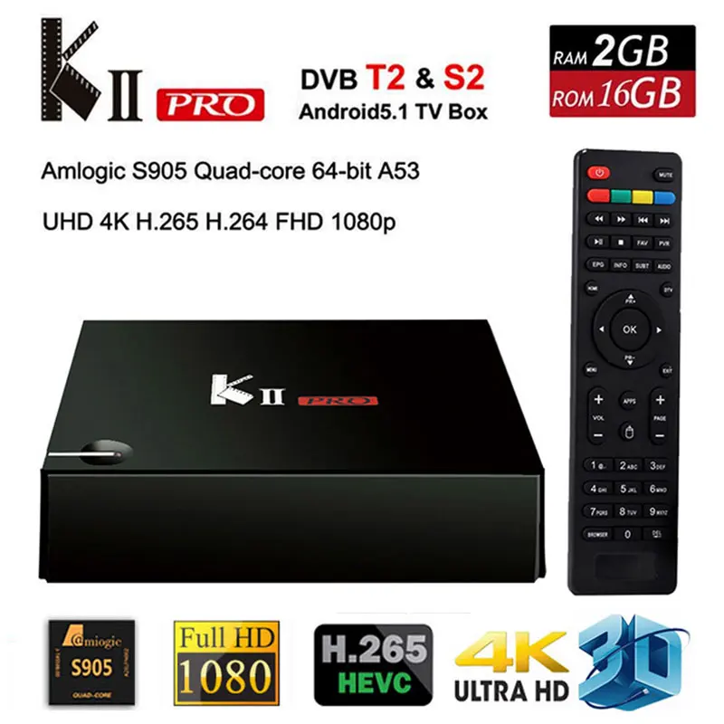 Декодер каналов кабельного телевидения pro Android Tv Box 4 k Android 7.1.2 2 ГБ+ 16 Гб Amlogic S905D DVB-T2 тюнер Wi-Fi Поддержка DVB-T2 S2 HDMI2.0 Смарт meidia плеер - Цвет: KII Pro Box