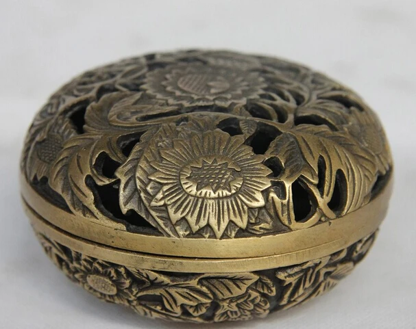 

S1566 China Palace Royal Bronze Copper Carved Peony Flower Bowl Incense Burner Censer D0317