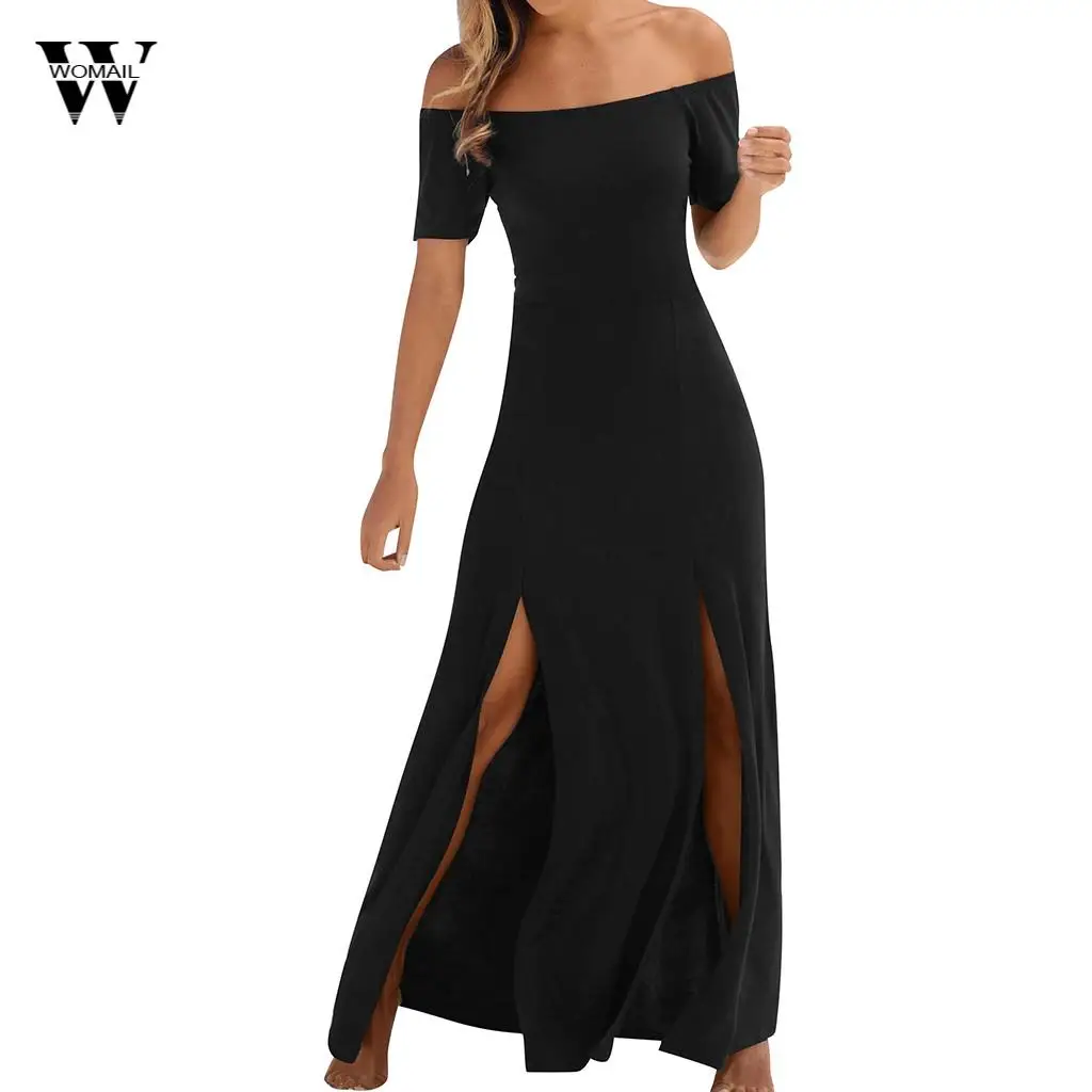

Womail Ladies Bohemian Summer Short Sleeve Off Shoulder Solid Ankle Length Dress Split Dress Beach Party Dress Hot New Apr 3