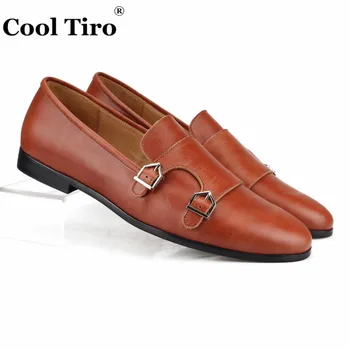 

Cool Tiro Double-Monk Loafers Men Moccasins Smoking Slippers Wedding Handmade Dress Shoes Casual Flats Brown Genuine Leather