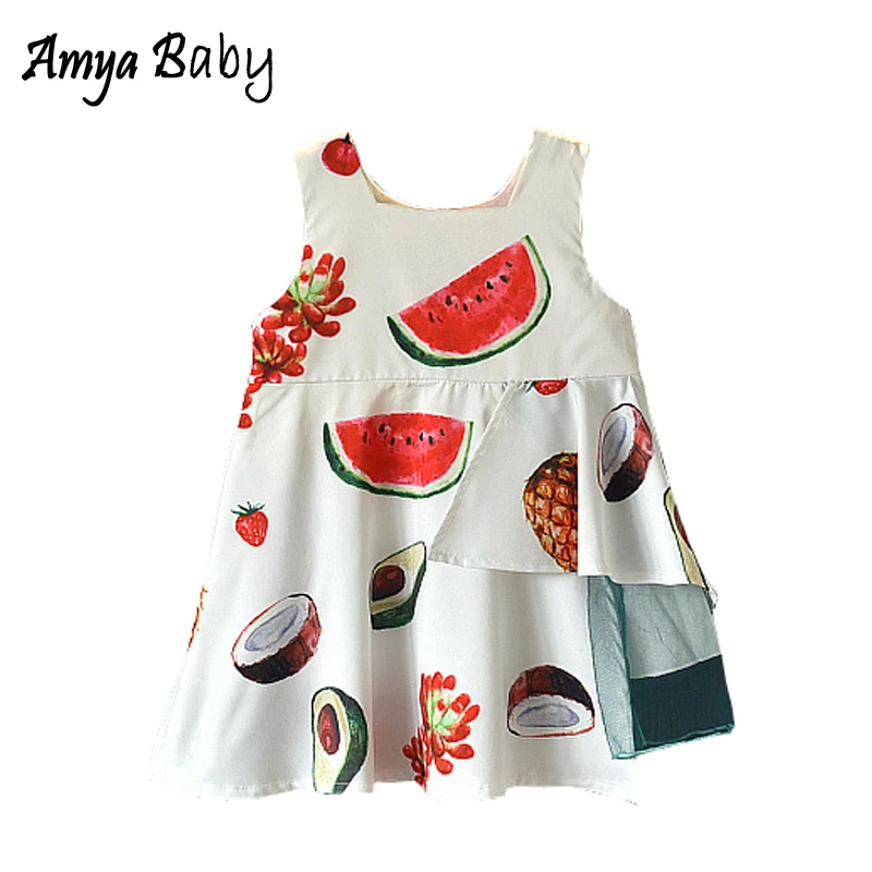 Amya Baby Kids Dress Sleeveless Fruit Print Girls Summer Dresses