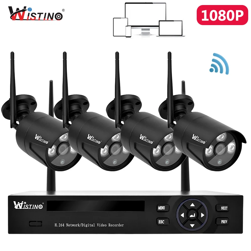 Wistino 2MP 4CH Wireless IP Camera NVR Kit HD 1080P CCTV Security