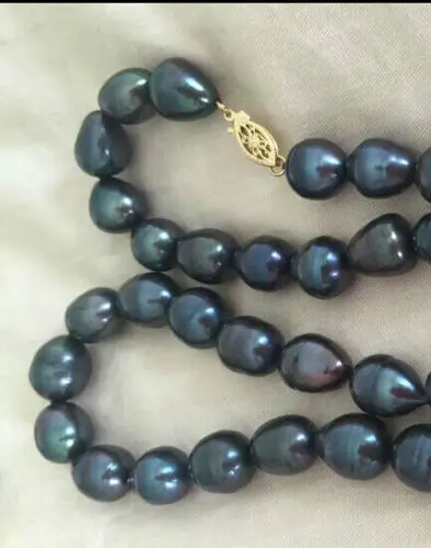 

Free shipping Selling>>>10-11mm baroque tahitian black green pearl necklace 18inch