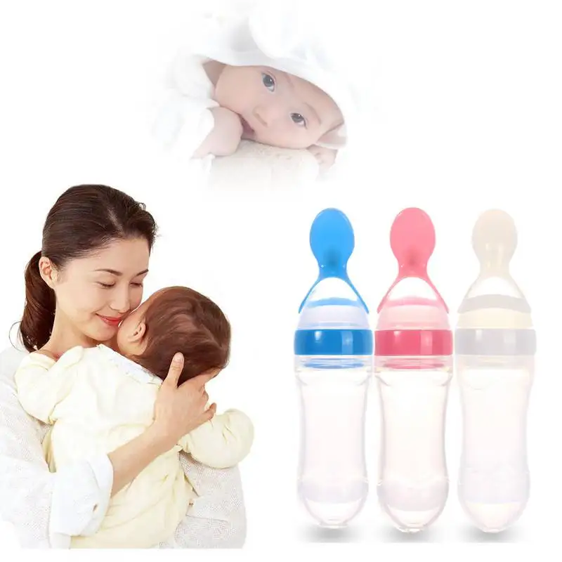 Baby Feeding Bottle 90ml Infant Silicone Feeding Bottles with Spoon