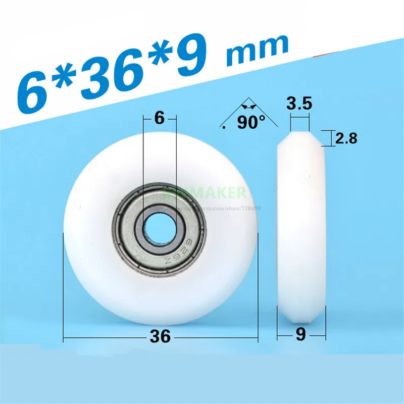 10pcs 6*36*9mm POM plastic-coated 626ZZ bearing pulley/rolling wheel/guide wheel for 3D printer 2020 track aluminium profile |