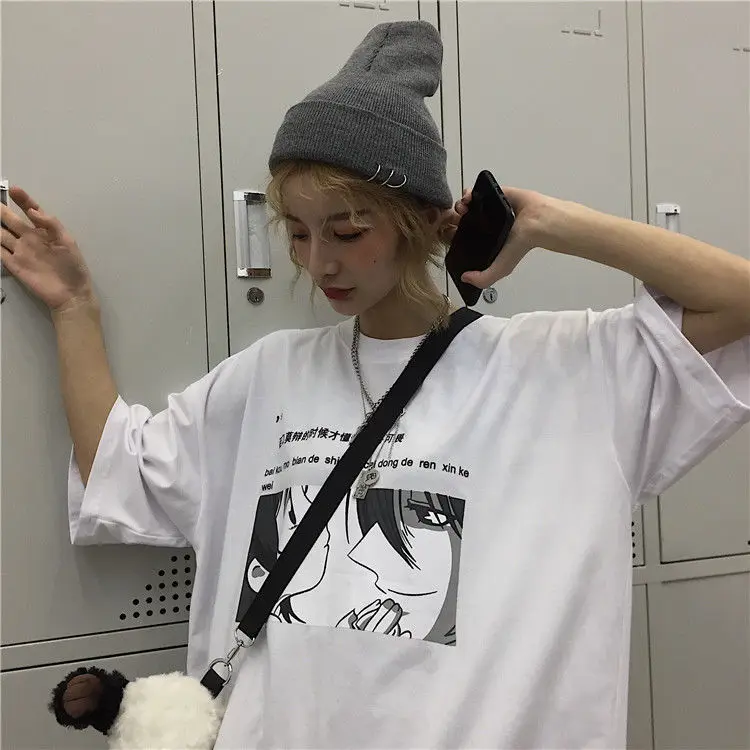 Ceny Letnia odzież moda para Streetwear koszulka koreański Ulzzang Harajuku Vintage koszulki z krótkim rękawem z nadrukiem damska luźna koszulka