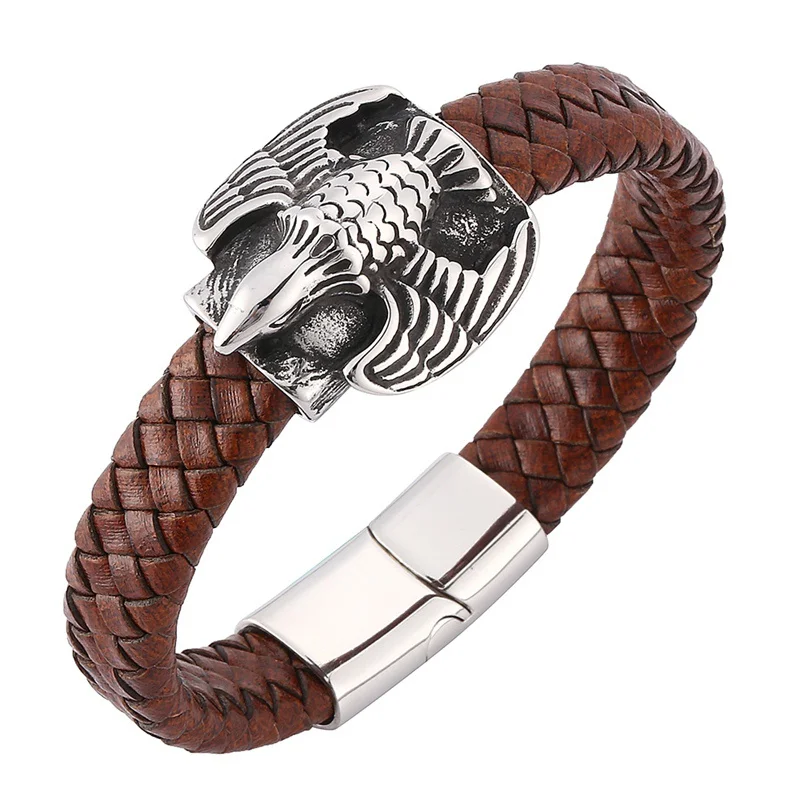 

Punk Style Male Rider Eagle Genuine Leather Bracelet Ride to live Charm bracelets & bangles For Men fashion Bracelet BB0167